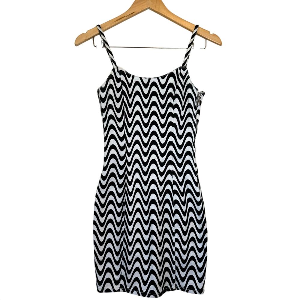 Black and white chevron spaghetti strap mini dress